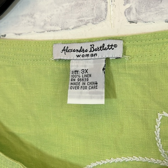 Alexandra Bartlett Women's Size 3X Lime Green Embroidered 100% Linen Top Coastal - Picture 4 of 9